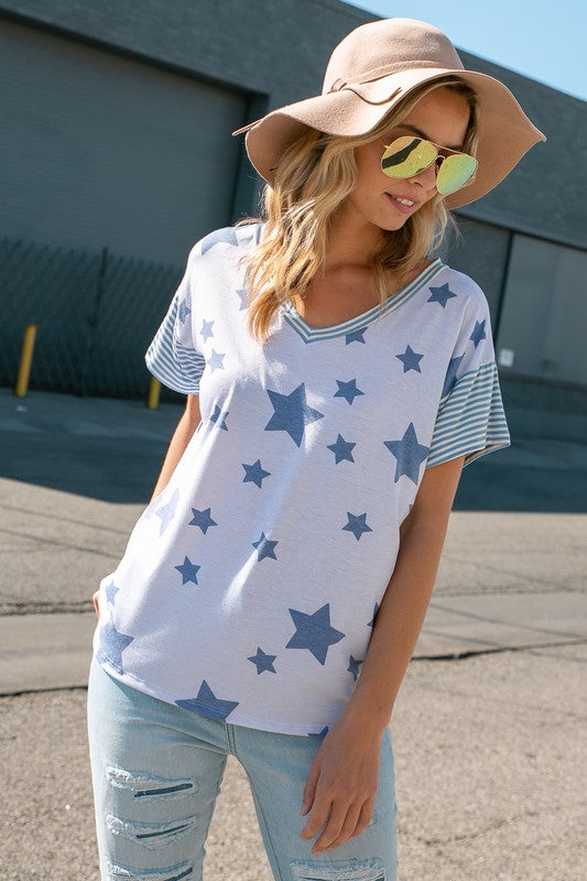 e Luna Star Print Striped Boxy Top