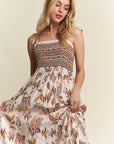 ADORA Smocked Printed Square Neck Tie Shoulder Cami Dress