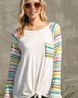 e Luna PLUS Striped Mix Waist Tie Top