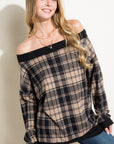 e Luna Plaid Off Shoulder Top