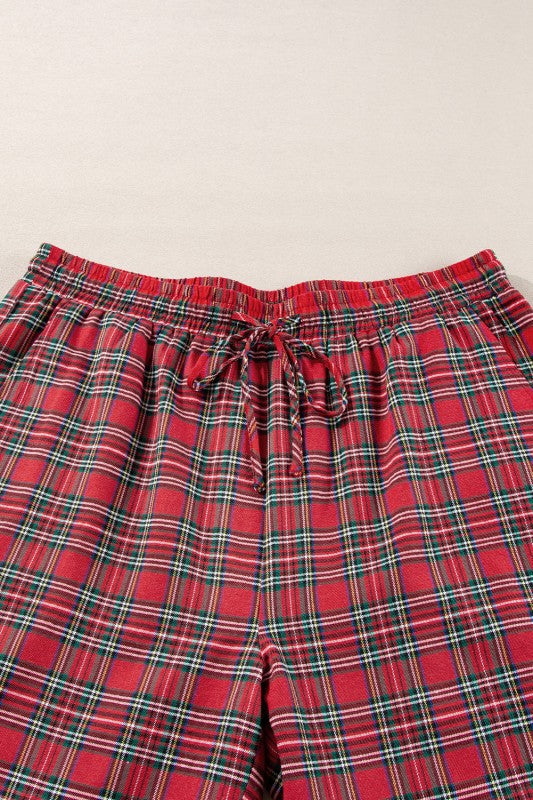 Plus Size Christmas Plaid Shirt and Pants Set