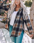 Women Rounded Hem Plaid Shacket with Slits