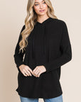 BOMBOM Contrast Drawstring Drop Shoulder Knit Hoodie