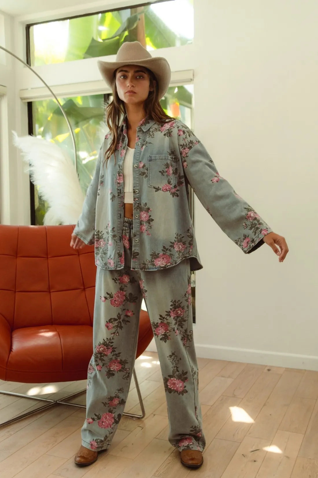 BiBi Flower Printed Denim Pants