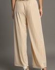 Umgee Elastic Waist Striped Wide Leg Velvet Pants