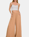 Zenana Pleated Linen Blend Wide Leg Pants