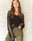 ADORA Crochet Long Sleeve Knit Cover Up with Big Pocket