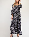 Celeste Full Size Leopard Round Neck Flounce Sleeve Dress