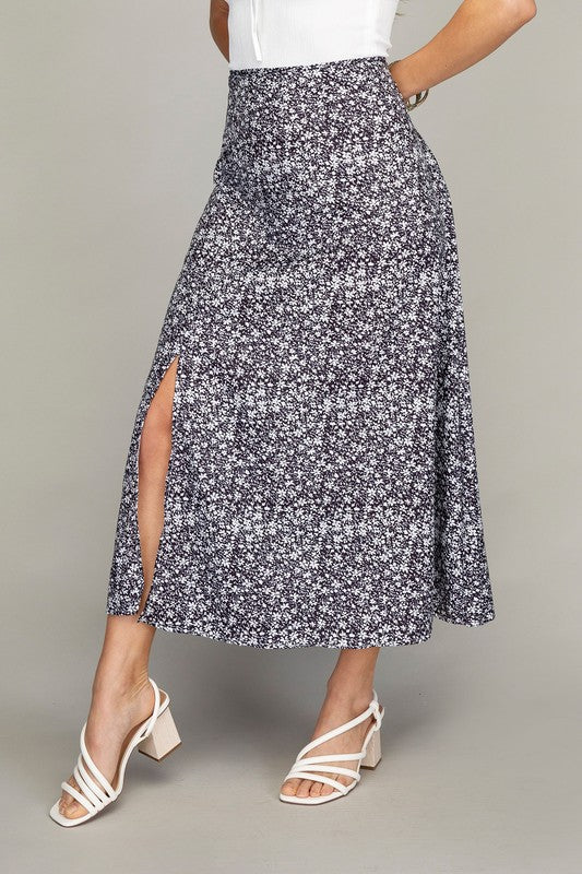 Floral Midi Skirt with Slit - Online Only