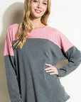 e Luna Solid Waffle Colorblock Casual Top