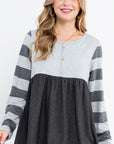 e Luna PLUS Striped Solid Mix Babydoll Top