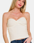 Zenana Ruched Twisted Sweetheart Neck Top