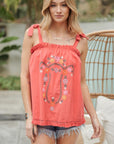 Davi & Dani Embroidered Sleeveless Ruffle Tank Top