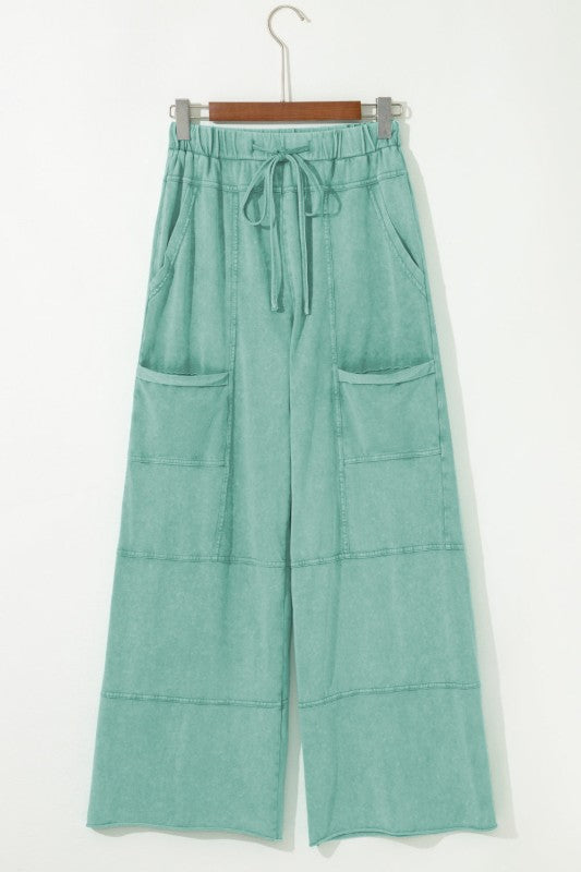 Mineral Wash Reverse Seam Drawstring Elastic Waist