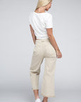 Zenana Acid Washed High Waist Frayed Hem Straight Pants