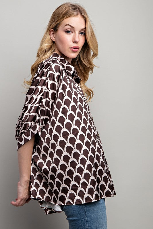 Light Satin Print Button Down Shirt