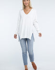 ZENANA Hi-Low Hem Front Seam Sweater