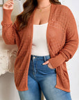 Plus Size Solid Pointelle Knit Open Front Cardigan