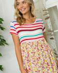 e Luna PLUS Multi Striped Floral Mixed Top