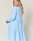 Double Take Full Size V-Neck Balloon Sleeve Tiered Dress with Pockets