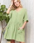 ADORA V-Neck Half Sleeve Dress with Pockets