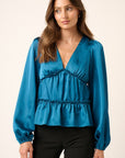 Mittoshop Satin V Neck Ruffled Tier Blouse