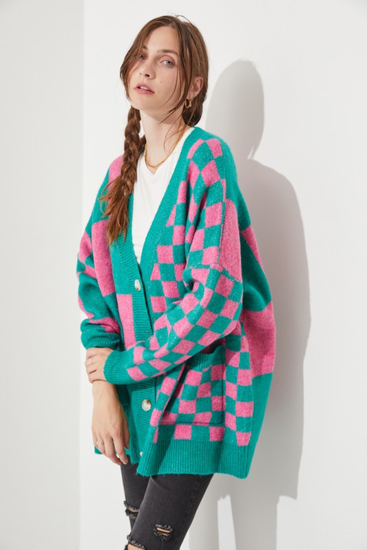 Jade By Jane Checkered Oversized Sweater