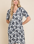 BOMBOM Floral Button Down Mini Dress