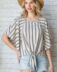 Jade By Jane PLUS Striped Print Tie Hem Sleeve Top