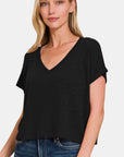 Zenana V-Neck Short Sleeve Crop T-Shirt