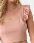 Le Lis Ruffled Cap Sleeve Square Neck Crop Top