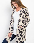 Be Stage Printed Open Front Knit Cardigan with Pockets