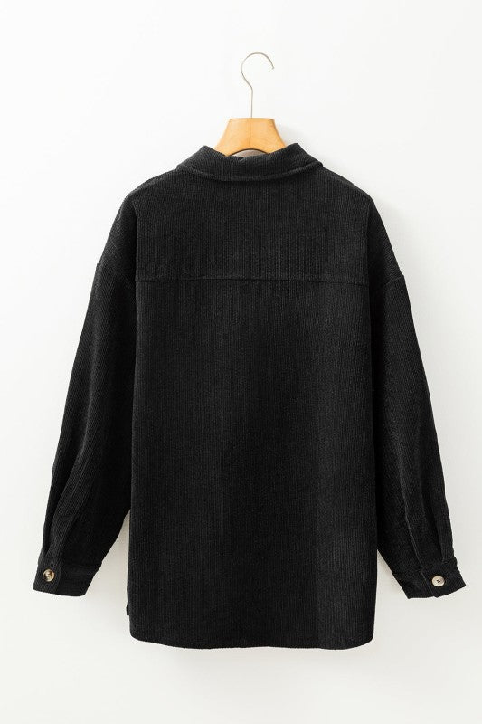 Solid Corduroy Button-Up Pocketed Shacket