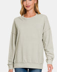 Zenana Washed Round Neck Dropped Shoulder Sweatshirt