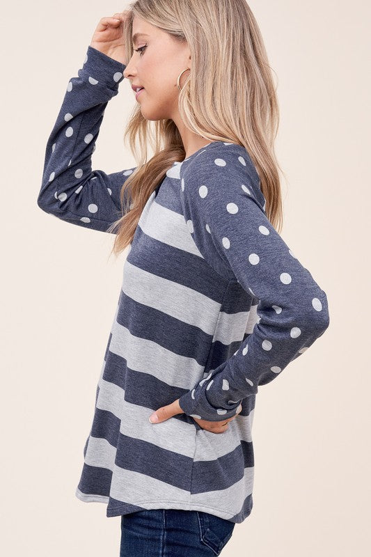 e Luna Dot Stripe Mixed Sweatshirt