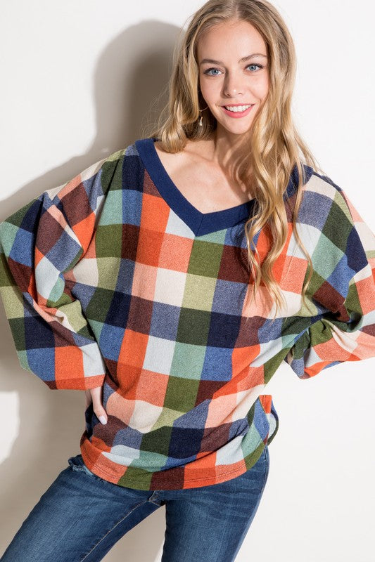 e Luna PLUS Multi Plaid Boxy Top