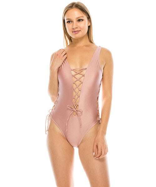 Deep V-Cut One Piece Swimsuit