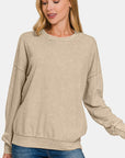 Zenana Washed Round Neck Dropped Shoulder Sweatshirt