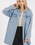 Mittoshop Light Wash Patch Pocket Longline Denim Jacket