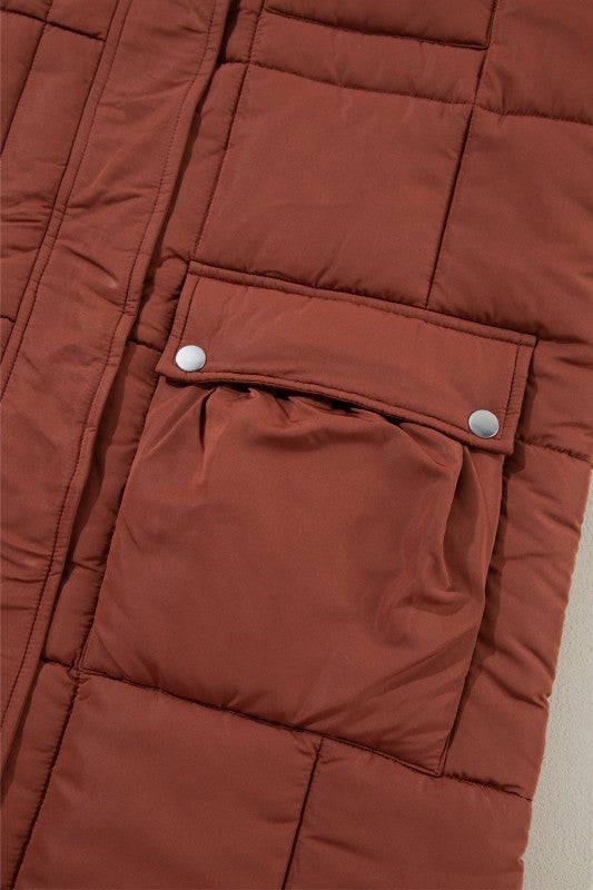 Solid Quilted Stand-Neck Zip-Up Puffer Coat