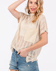 Ces Femme See Through Crochet Mock Neck Cover Up