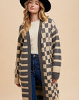 Annie Wear Checkered & Striped Open Front Long Sleeve Cardigan