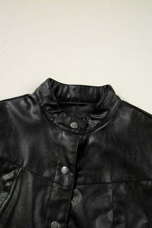 Faux Leather Button-Front Boxy Jacket
