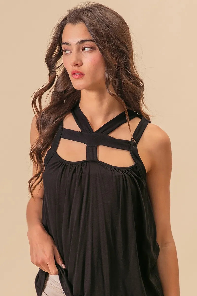 BiBi Rayon Span Jersey Cut Out with Straps Detailed in Black