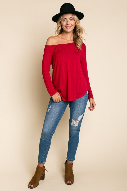 e Luna Plus Solid One Shoulder Sexy Top