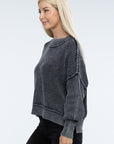 ZENANA Washed Side Slit Oversized Cropped Sweater