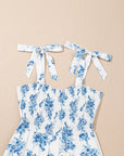 Floral Shirred Bodice Knot Shoulder Maxi Dress