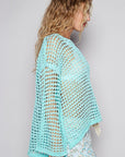 POL Side Slit Openwork Long Sleeve Knit Cover Up