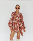 One and Only Collective - Leaves Print Puff Sleeved Romper