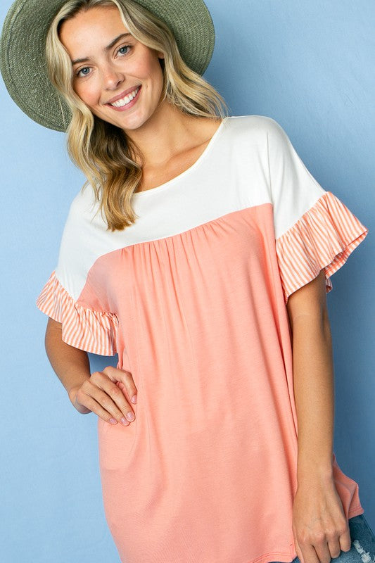 e Luna Solid Striped Baby Doll Top